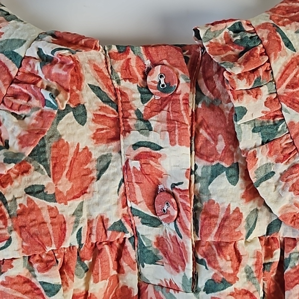 NWT Moodie Textured Cotton Coral Floral Print Ruffle Bib Collar Babydoll… - Picture 9 of 16